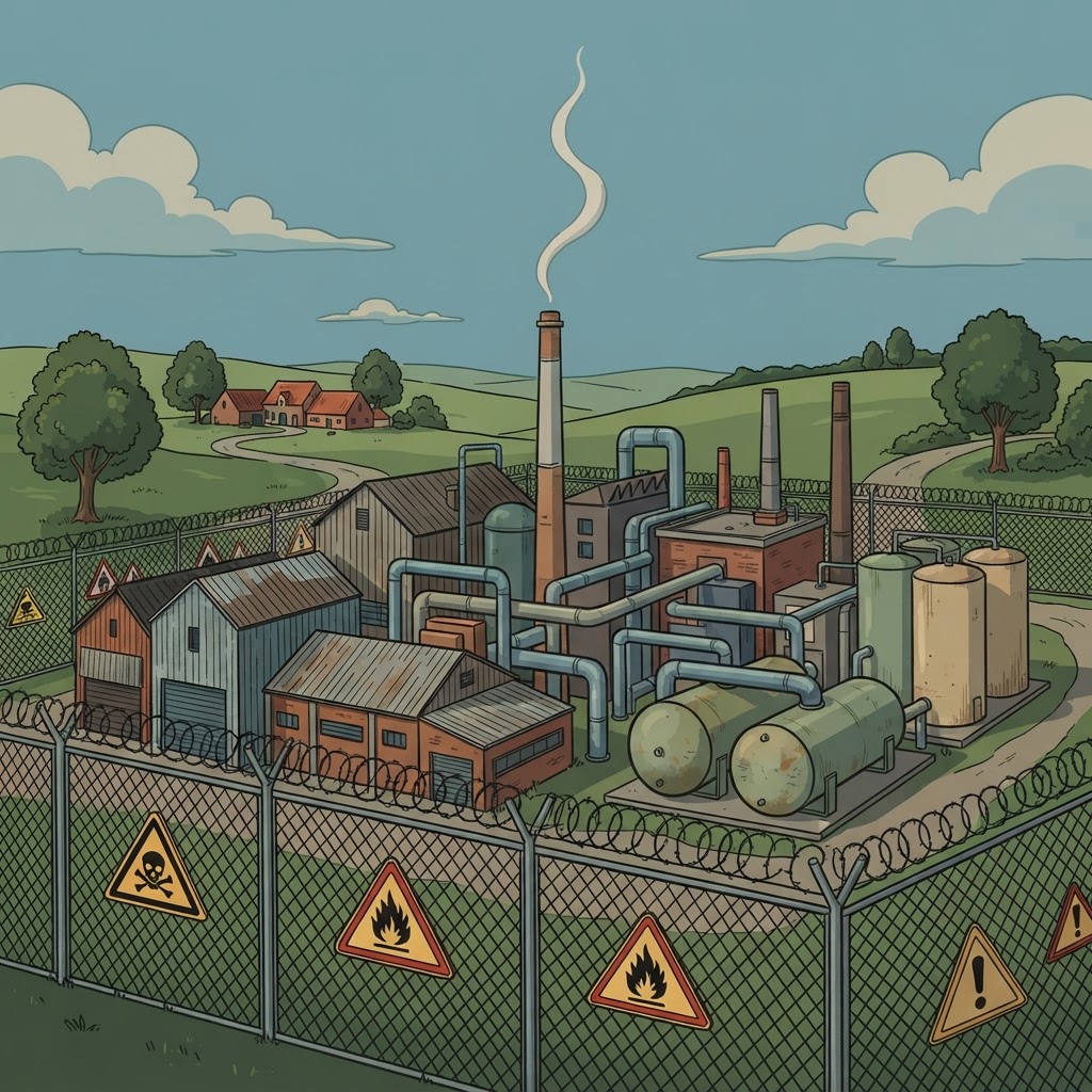 Site industriel Seveso - illustration cartoon